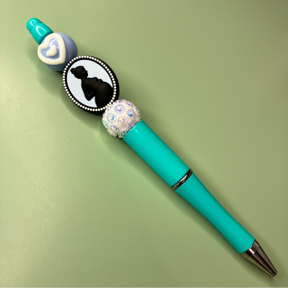 Pregnant Woman Blue Cameo Elegant Handmade Beaded Pen - Picture 5 of 6